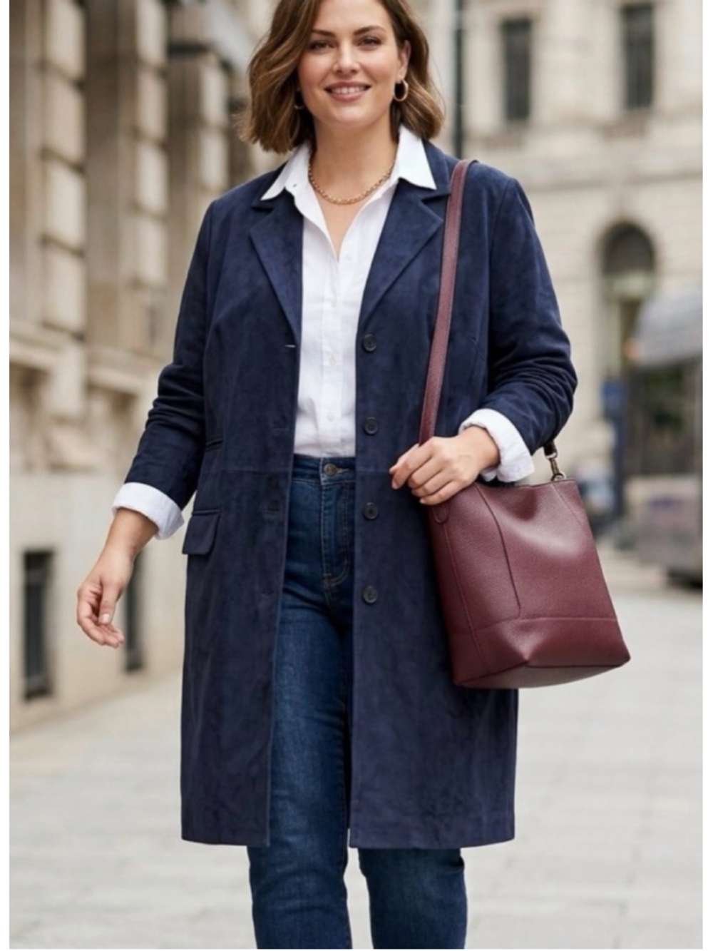 Laura Navy Blue Single Breasted Longline Blazer Coat Jacket woman’s Plus Size 18